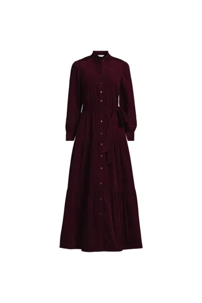Lands' End Women's Corduroy Tiered Dress In Red