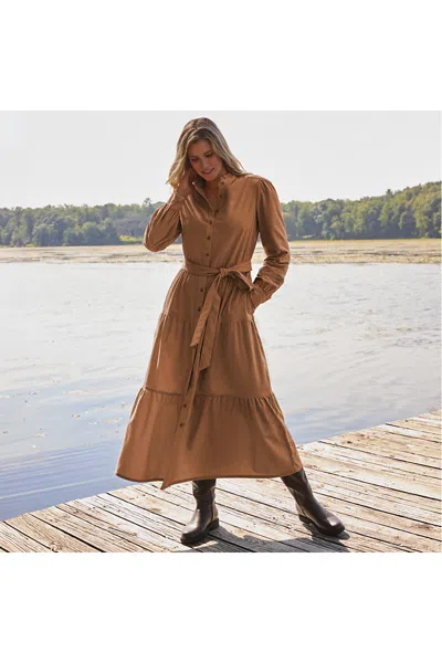 Lands' End Women's Corduroy Tiered Dress In Brown