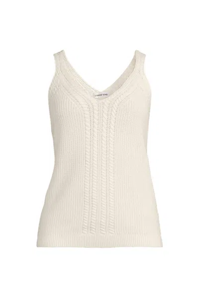 Lands' End Women's Cotton Cable Vneck Tank Sweater In Gold