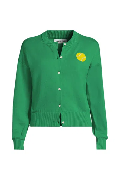 Lands' End Women's Cotton Embellished Cardigan Sweater In Green