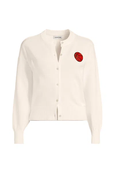 Lands' End Women's Cotton Embellished Cardigan Sweater In White