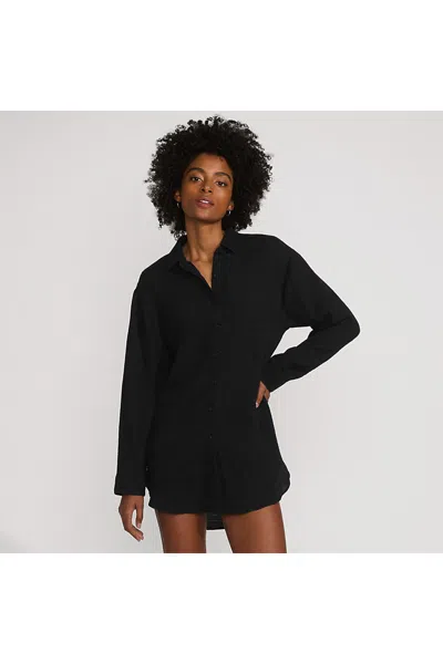 Lands' End Women's Cotton Gauze Button Down Swim Cover-up Shirt Dress In Black