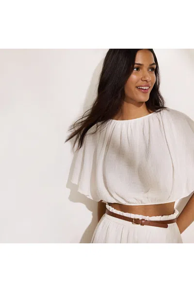 Lands' End Women's Cotton Gauze Dolman Sleeve Crop Cover Up Top In White