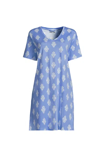 Lands' End Women's Cotton Interlock Relaxed Above The Knee Nightgown In Blue