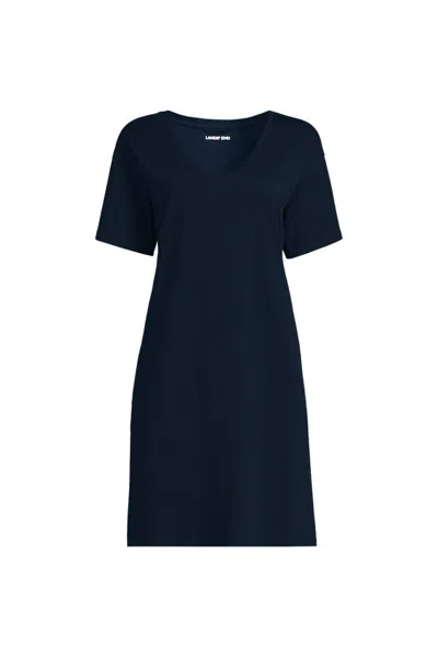 Lands' End Women's Cotton Interlock Relaxed Above The Knee Nightgown In Blue