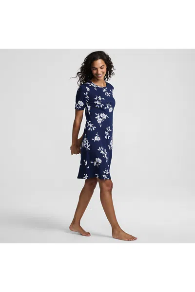 Lands' End Women's Cotton Interlock Short Sleeve Knee Length Gown In Blue
