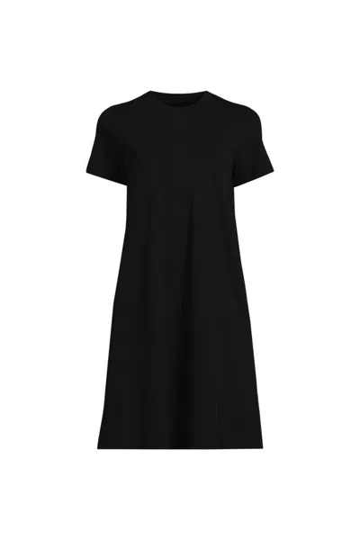 Lands' End Women's Cotton Jersey Crew Neck T Shirt Dress In Black