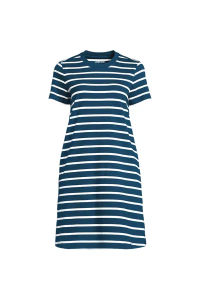 Lands' End Women's Cotton Jersey Crew Neck T Shirt Dress In Blue