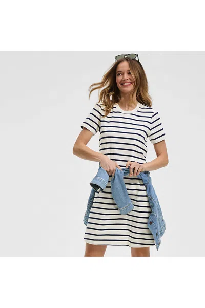 Lands' End Women's Cotton Jersey Crew Neck T Shirt Dress In White