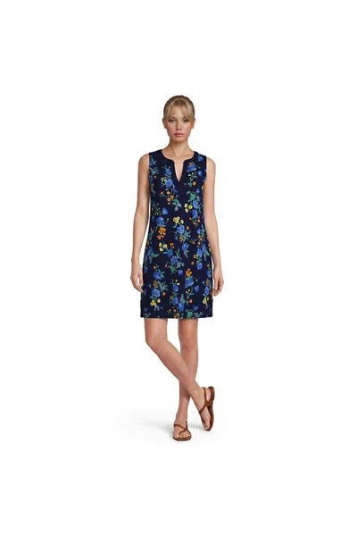 Lands' End Women's Cotton Jersey Notch Neck Dress In Black