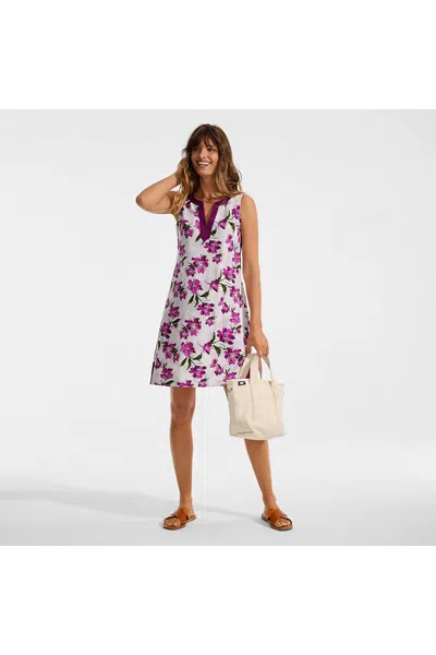 Lands' End Women's Cotton Jersey Notch Neck Dress In Multi