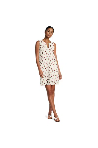 Lands' End Women's Cotton Jersey Notch Neck Dress In White