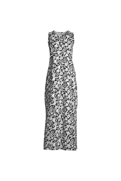 Lands' End Women's Cotton Jersey Sleeveless Swim Cover-up Maxi Dress In Black