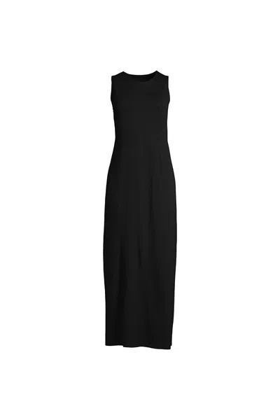 Lands' End Women's Cotton Jersey Sleeveless Swim Cover-up Maxi Dress In Black