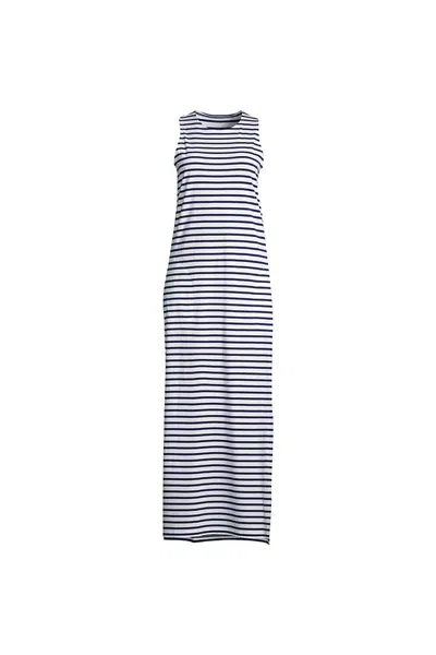 Lands' End Women's Cotton Jersey Sleeveless Swim Cover-up Maxi Dress In White