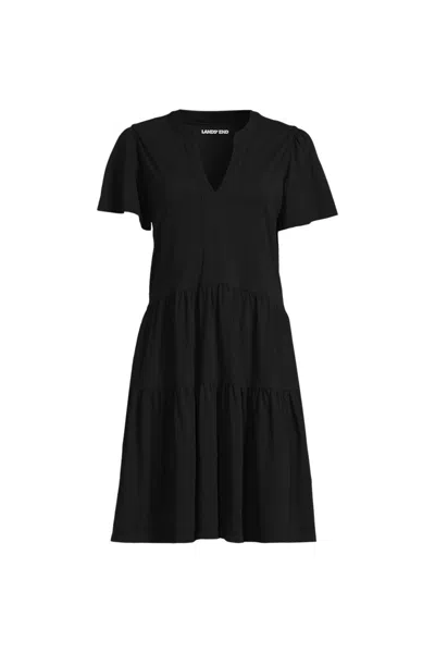 Lands' End Women's Cotton Jersey Tiered Mini Dress In Black