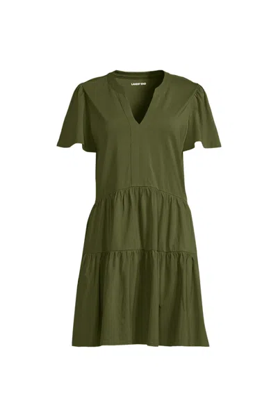 Lands' End Women's Cotton Jersey Tiered Mini Dress In Green