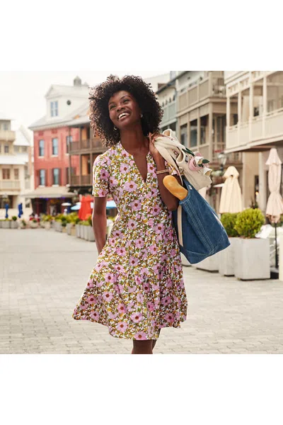 Lands' End Women's Cotton Jersey Tiered Mini Dress In Multi