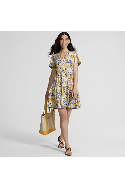 Lands' End Women's Cotton Jersey Tiered Mini Dress In Yellow
