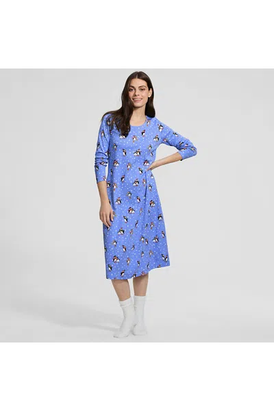 Lands' End Women's Cotton Long Sleeve Midcalf Nightgown In Blue