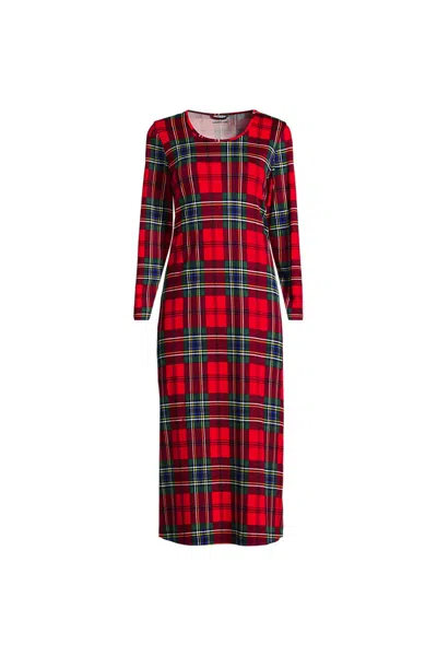 Lands' End Women's Cotton Long Sleeve Midcalf Nightgown In Red