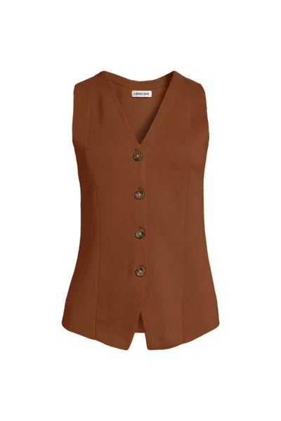 Lands' End Women's Cotton Milano V-neck Vest Sweater In Orange