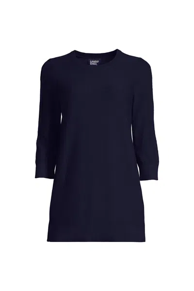 Lands' End Women's Cotton Modal 3/4 Cable Sleeve Tunic Sweater In Blue