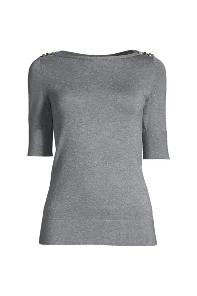 Lands' End Women Cotton Modal Button Shoulder Boatneck Sweater In Gray