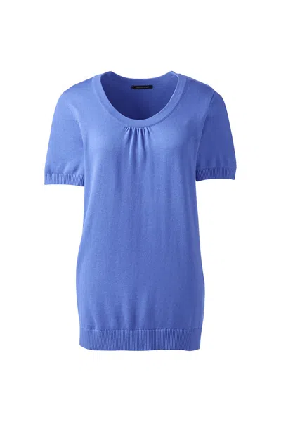 Lands' End Women's Cotton Modal Cap Sleeve Sweater In Blue