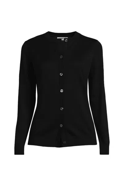 Lands' End Women's Cotton Modal Crew Neck Cardigan Sweater In Black