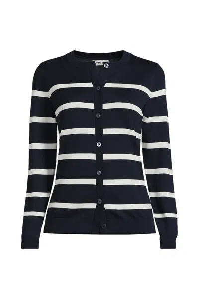 Lands' End Women's Cotton Modal Crew Neck Cardigan Sweater In Black