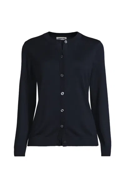 Lands' End Women's Cotton Modal Crew Neck Cardigan Sweater In Blue