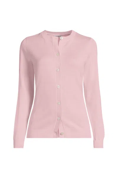 Lands' End Women's Cotton Modal Crew Neck Cardigan Sweater In Pink