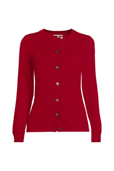 Lands' End Women's Cotton Modal Crew Neck Cardigan Sweater In Red