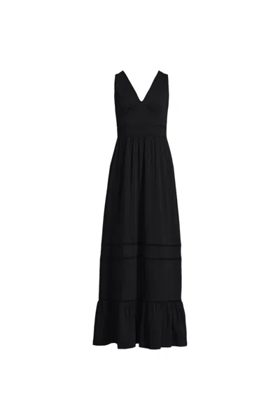 Lands' End Women's Cotton Modal Embellished Trim Maxi Dress In Black