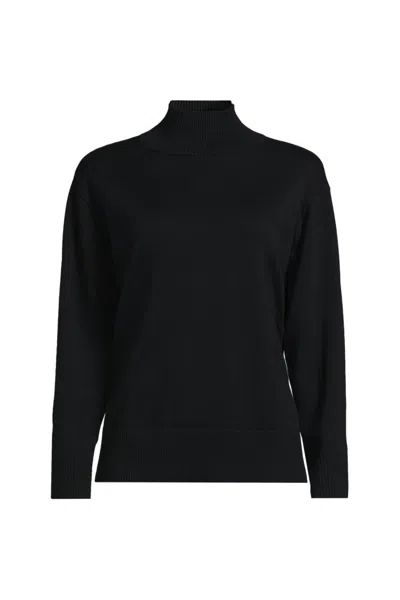 Lands' End Women's Cotton Modal Funnel Neck Sweater In Black