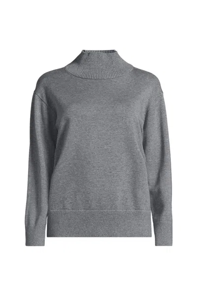 Lands' End Women's Cotton Modal Funnel Neck Sweater In Gray