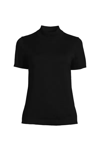 Lands' End Women's Cotton Modal Half Sleeve Mock Neck Pullover Sweater In Black
