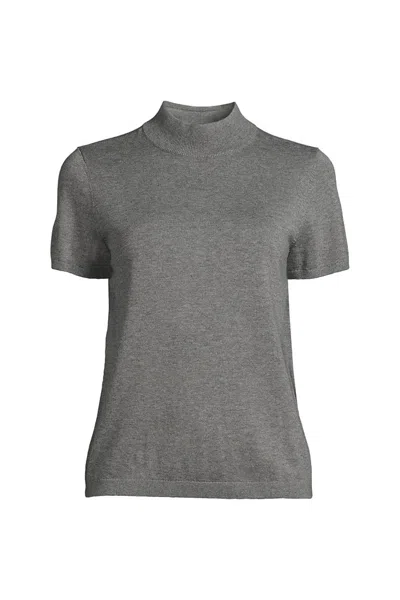 Lands' End Women's Cotton Modal Half Sleeve Mock Neck Pullover Sweater In Green