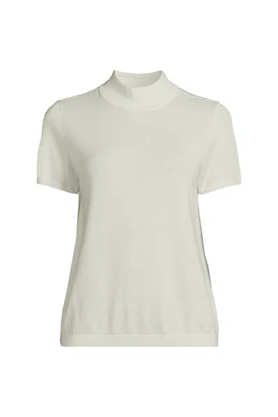 Lands' End Women's Cotton Modal Half Sleeve Mock Neck Pullover Sweater In Neutral