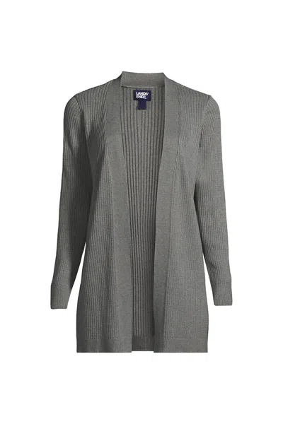 Lands' End Women's Cotton Modal Long Open Cardigan In Gray
