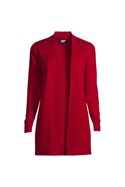 Lands' End Women's Cotton Modal Long Open Cardigan In Red