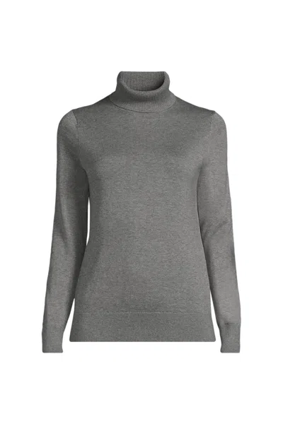Lands' End Women's Cotton Modal Long Sleeve Turtleneck Sweater In Gray