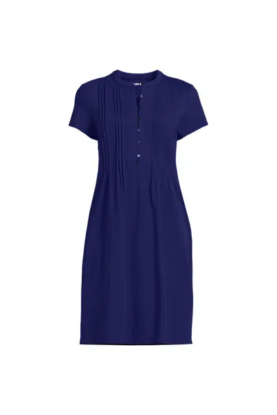 Lands' End Women's Cotton Modal Pintuck Short Sleeve Dress In Blue