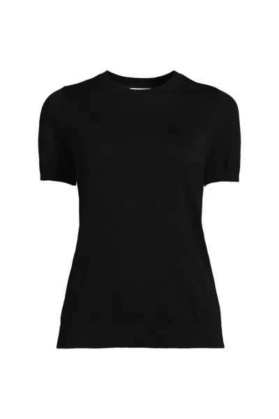 Lands' End Women's Cotton Modal Short Sleeve Jewel Neck Pullover Sweater In Black