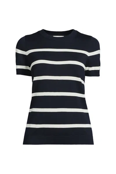 Lands' End Women's Cotton Modal Short Sleeve Jewel Neck Pullover Sweater In Black