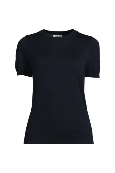 Lands' End Women's Cotton Modal Short Sleeve Jewel Neck Pullover Sweater In Black