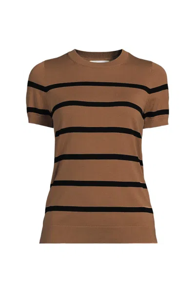 Lands' End Women's Cotton Modal Short Sleeve Jewel Neck Pullover Sweater In Brown
