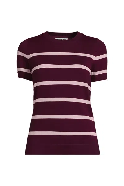Lands' End Women's Cotton Modal Short Sleeve Jewel Neck Pullover Sweater In Burgundy