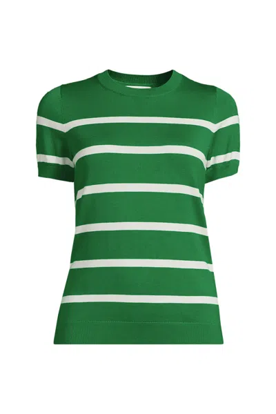 Lands' End Women's Cotton Modal Short Sleeve Jewel Neck Pullover Sweater In Green
